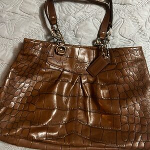 Coach leather Croc-Embossed Shoulder Bag